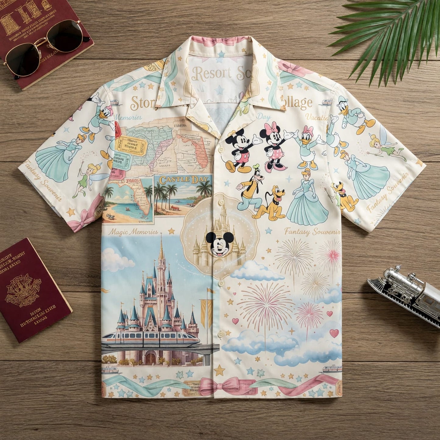 Theme Park Characters Hawaiian Shirt - Storybook Resort Collage - HWHH8KOUF