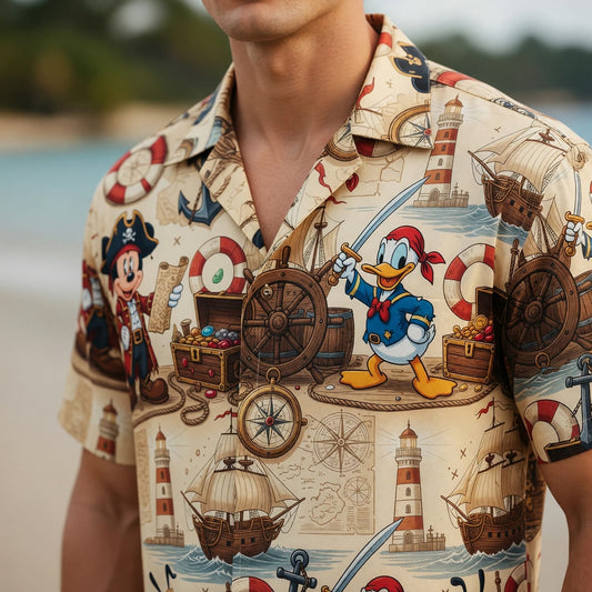 Pirate Hawaiian Shirt - Mouse Duck Pup Adventure - HWJJEWBDC
