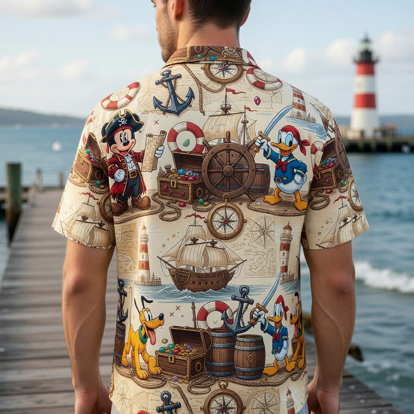 Pirate Hawaiian Shirt - Mouse Duck Pup Adventure - HWJJEWBDC