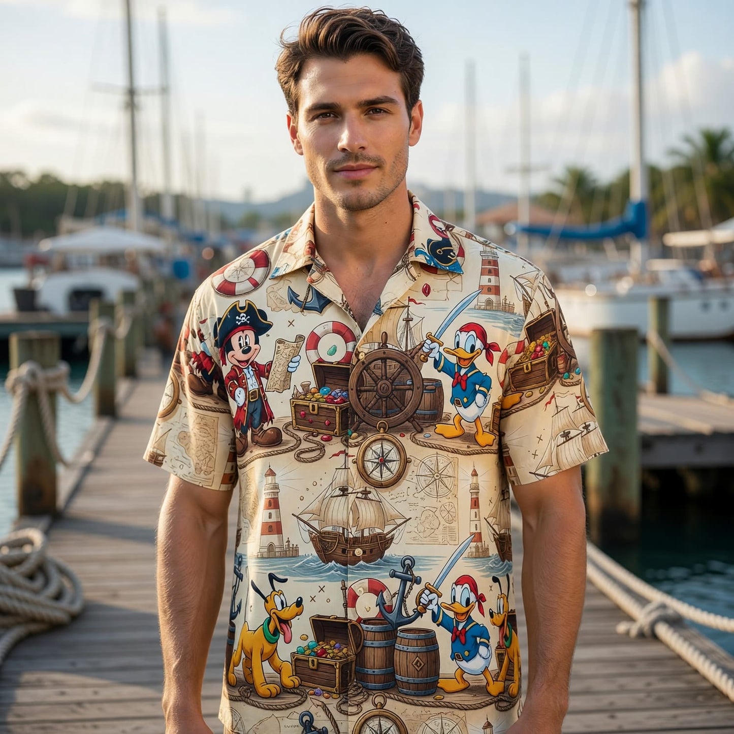 Pirate Hawaiian Shirt - Mouse Duck Pup Adventure - HWJJEWBDC