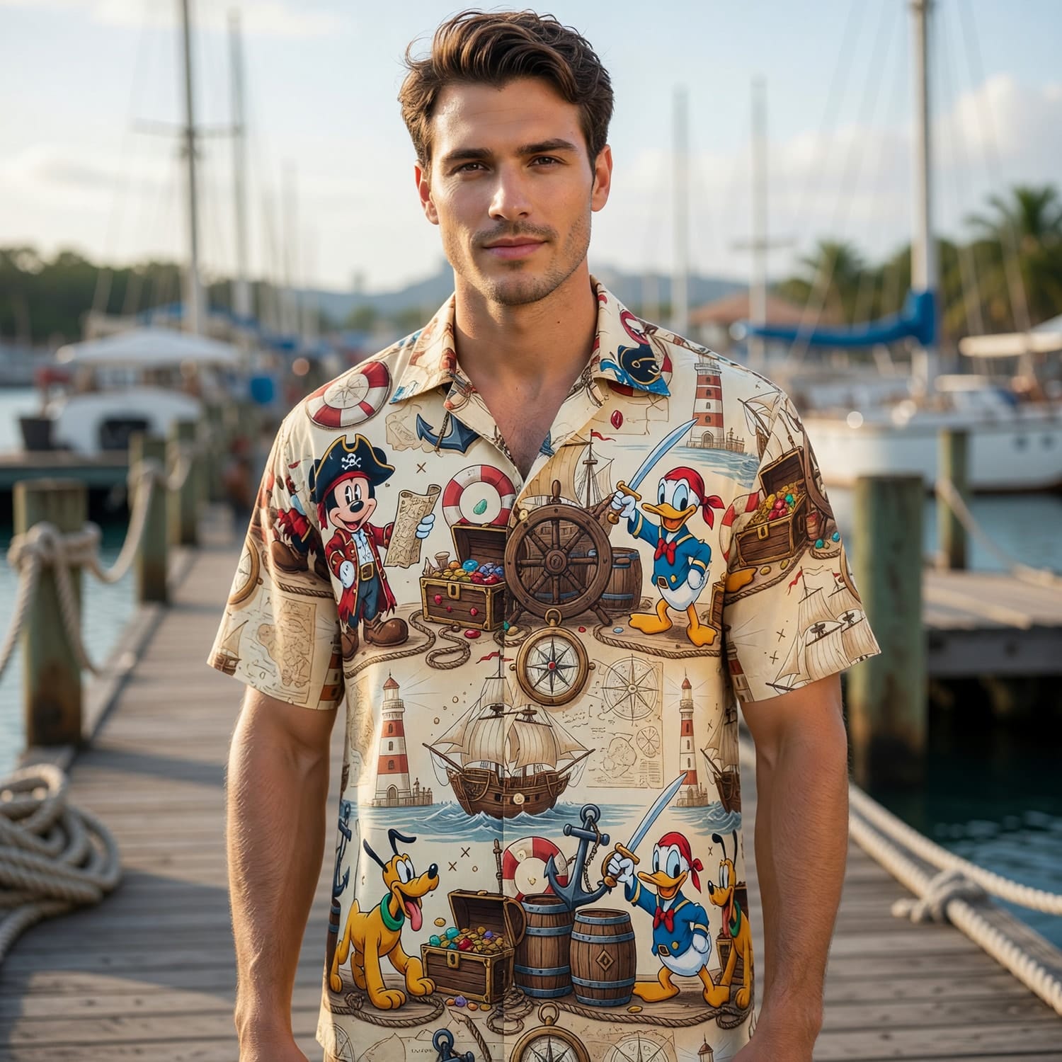 Pirate Hawaiian Shirt - Mouse Duck Pup Adventure - HWJJEWBDC