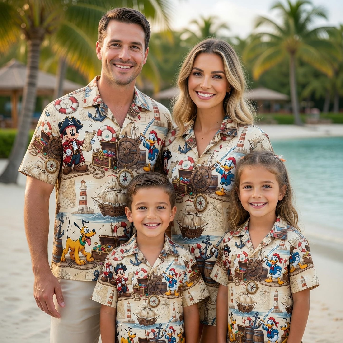 Pirate Hawaiian Shirt - Mouse Duck Pup Adventure - HWJJEWBDC