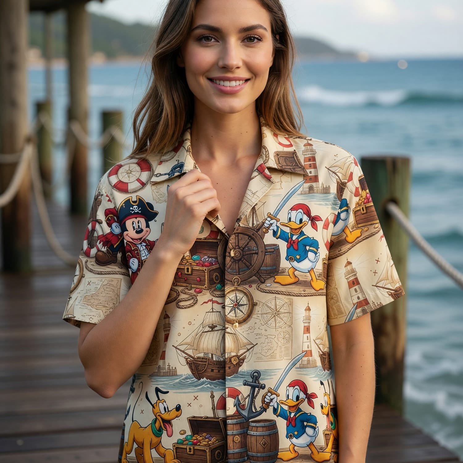 Pirate Hawaiian Shirt - Mouse Duck Pup Adventure - HWJJEWBDC