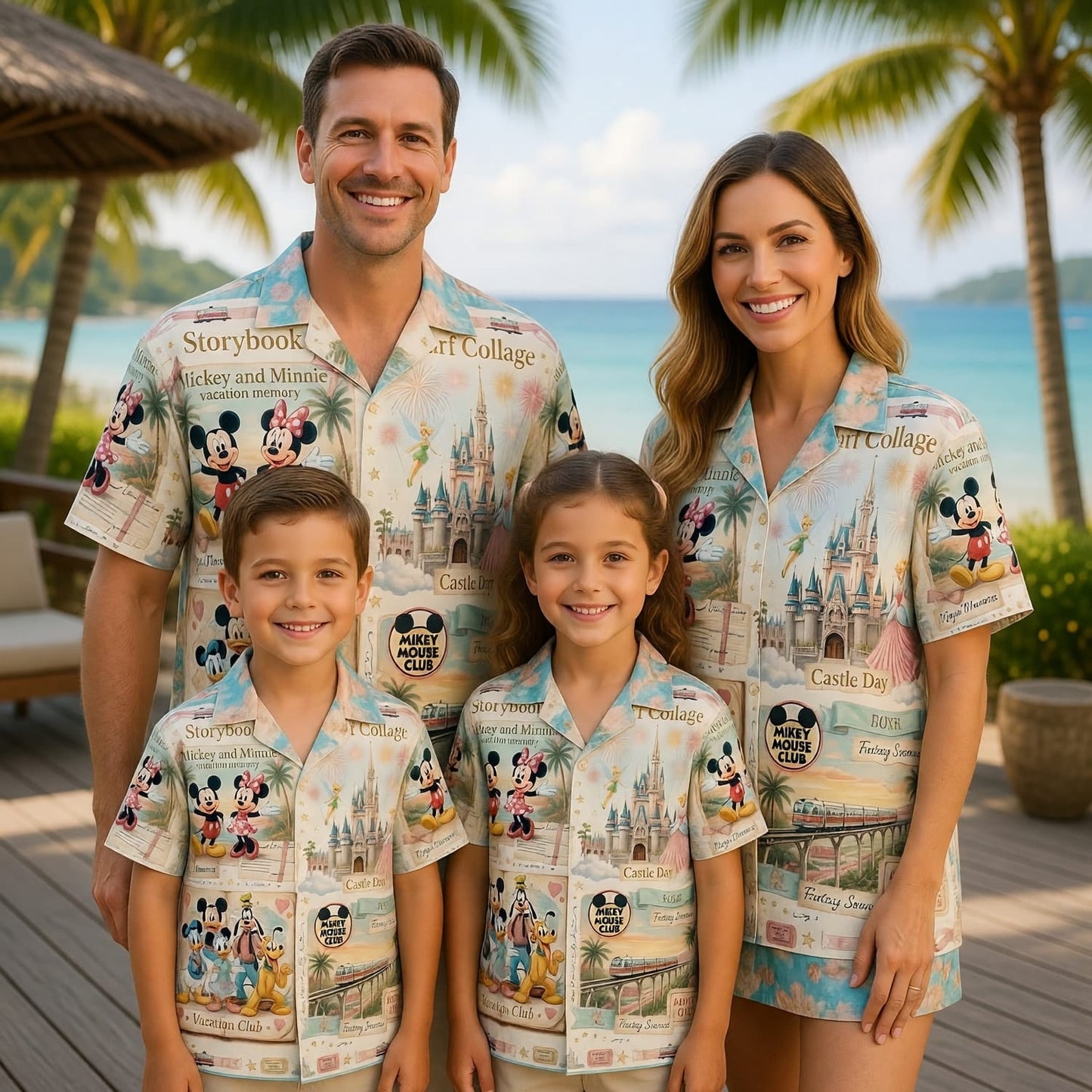 Mouse Hawaiian Shirt - Storybook Resort Vacation Collage - HWKDA0LPH