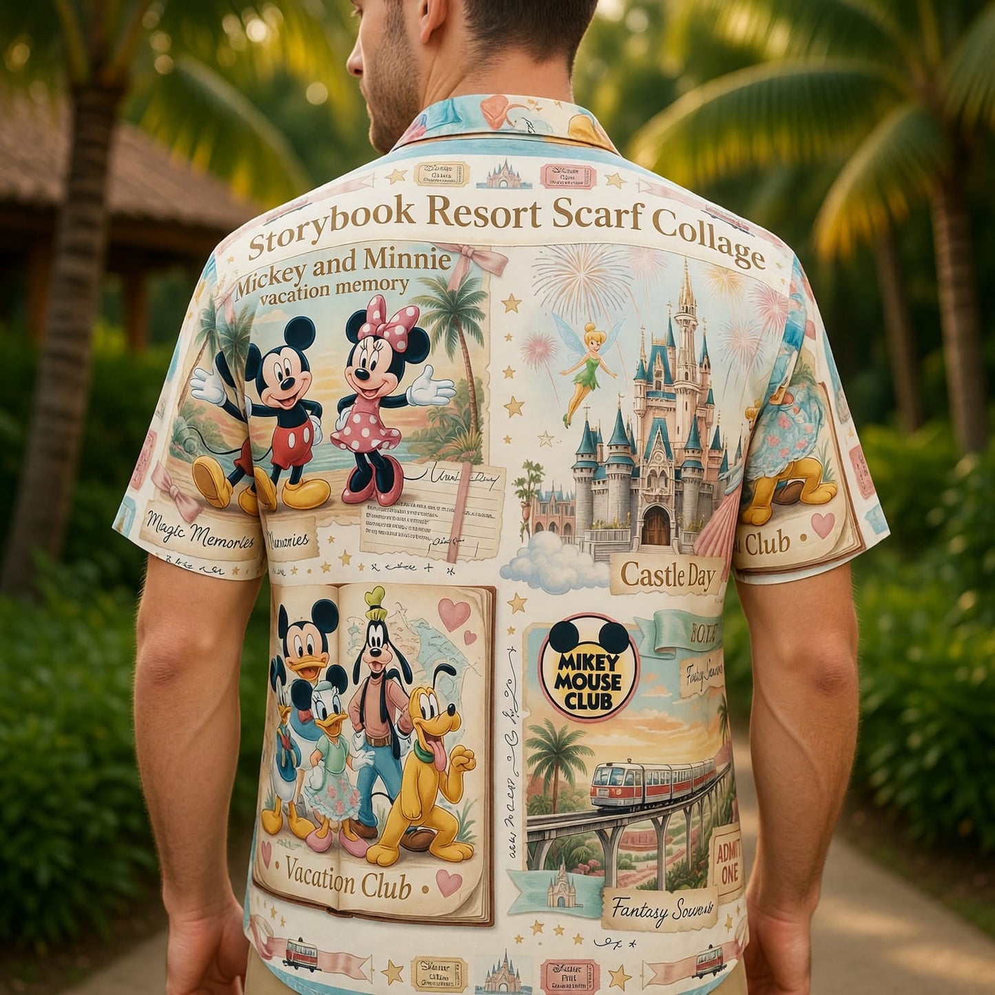 Mouse Hawaiian Shirt - Storybook Resort Vacation Collage - HWKDA0LPH