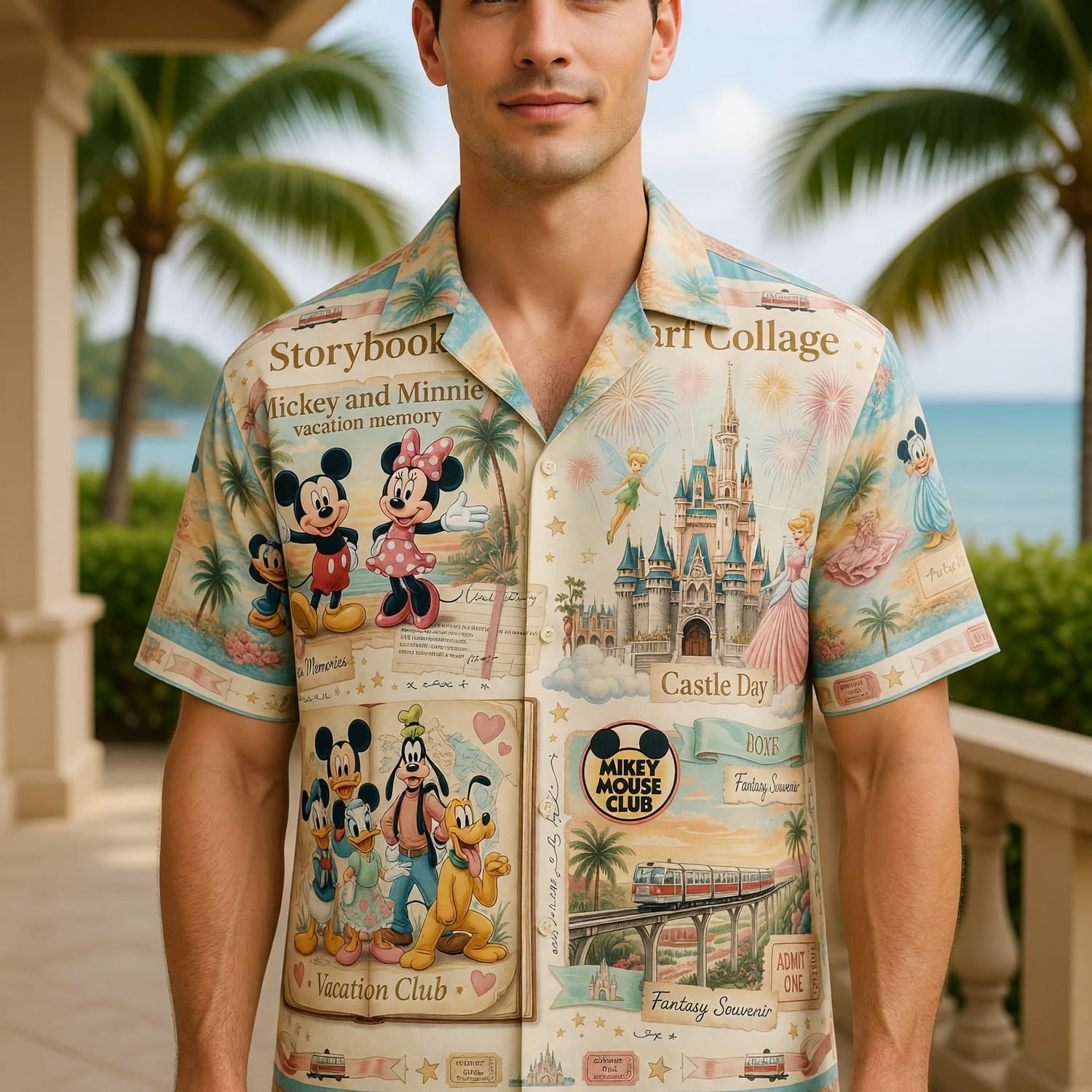 Mouse Hawaiian Shirt - Storybook Resort Vacation Collage - HWKDA0LPH