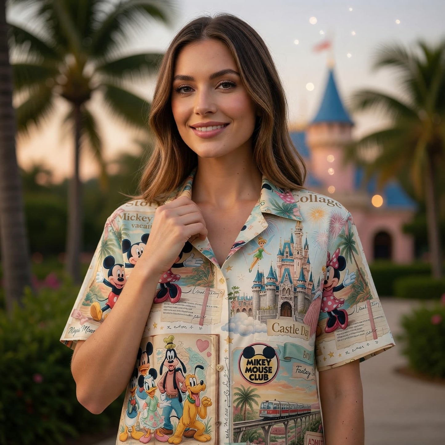 Mouse Hawaiian Shirt - Storybook Resort Vacation Collage - HWKDA0LPH