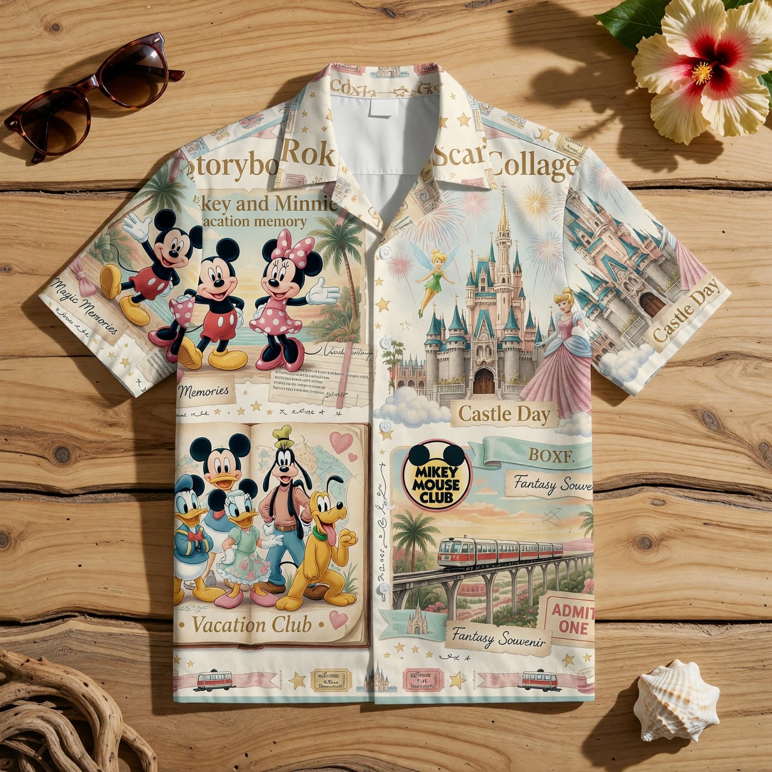 Mouse Hawaiian Shirt - Storybook Resort Vacation Collage - HWKDA0LPH
