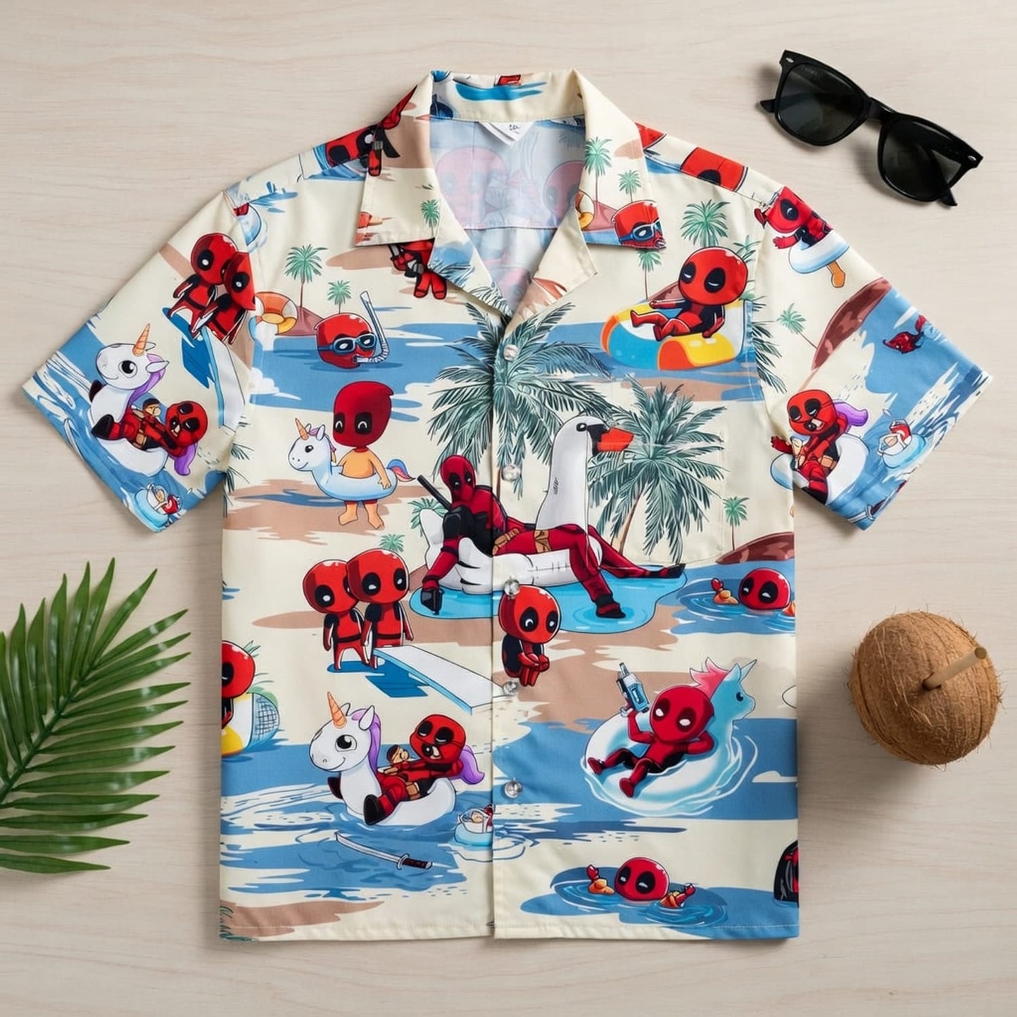 Red Mercenary Beach Party - Chibi Red Mercenary Summer Vacation Unisex Premium Hawaiian Shirt - HWKWQ4B001