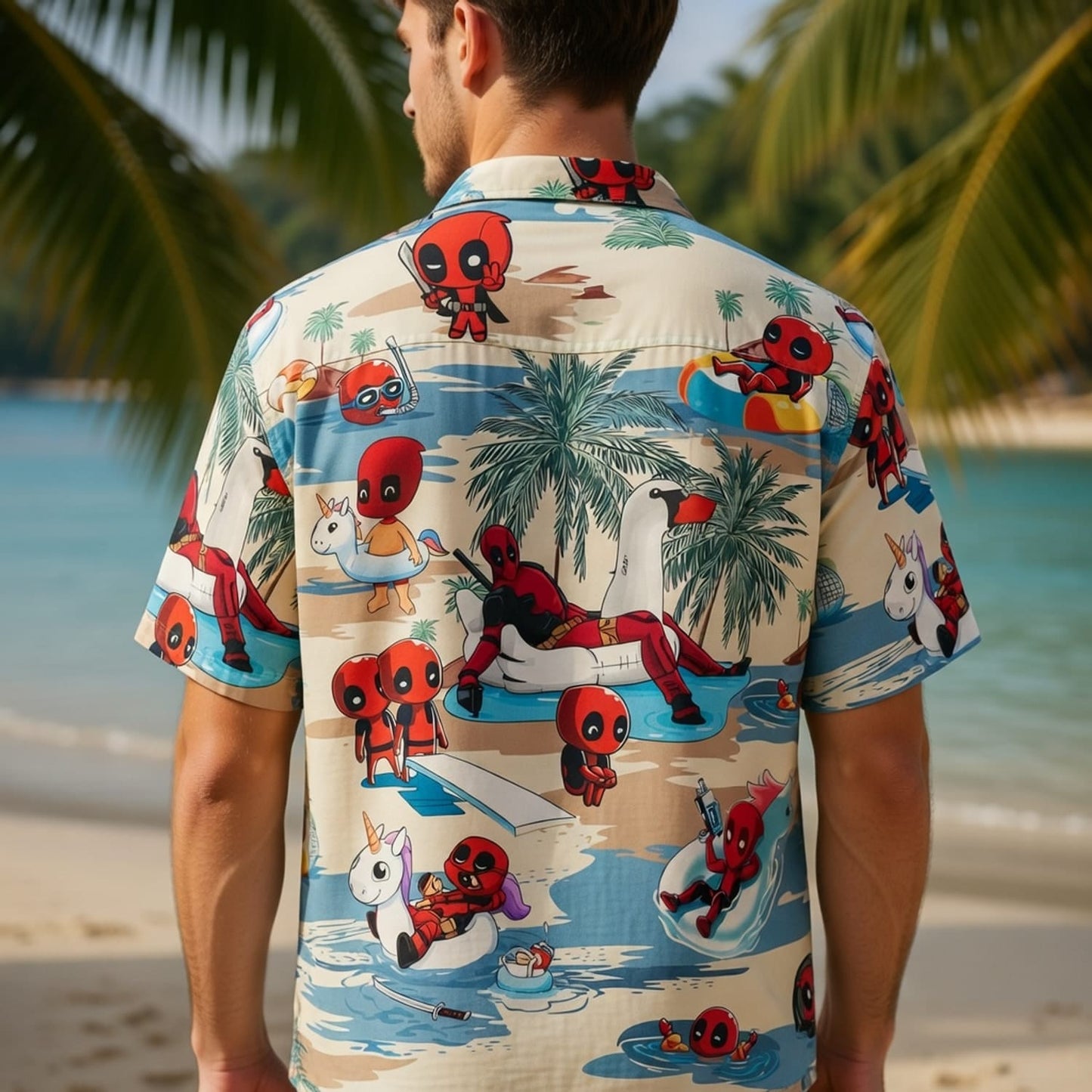 Red Mercenary Beach Party - Chibi Red Mercenary Summer Vacation Unisex Premium Hawaiian Shirt - HWKWQ4B001