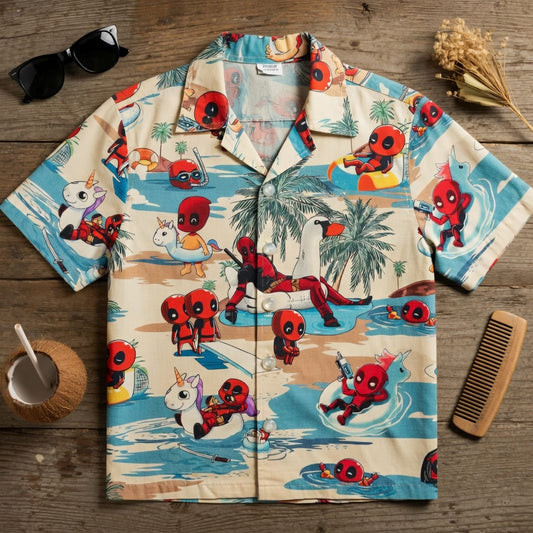 Red Mercenary Beach Party - Chibi Red Mercenary Summer Vacation Unisex Premium Hawaiian Shirt - HWKWQ4B001