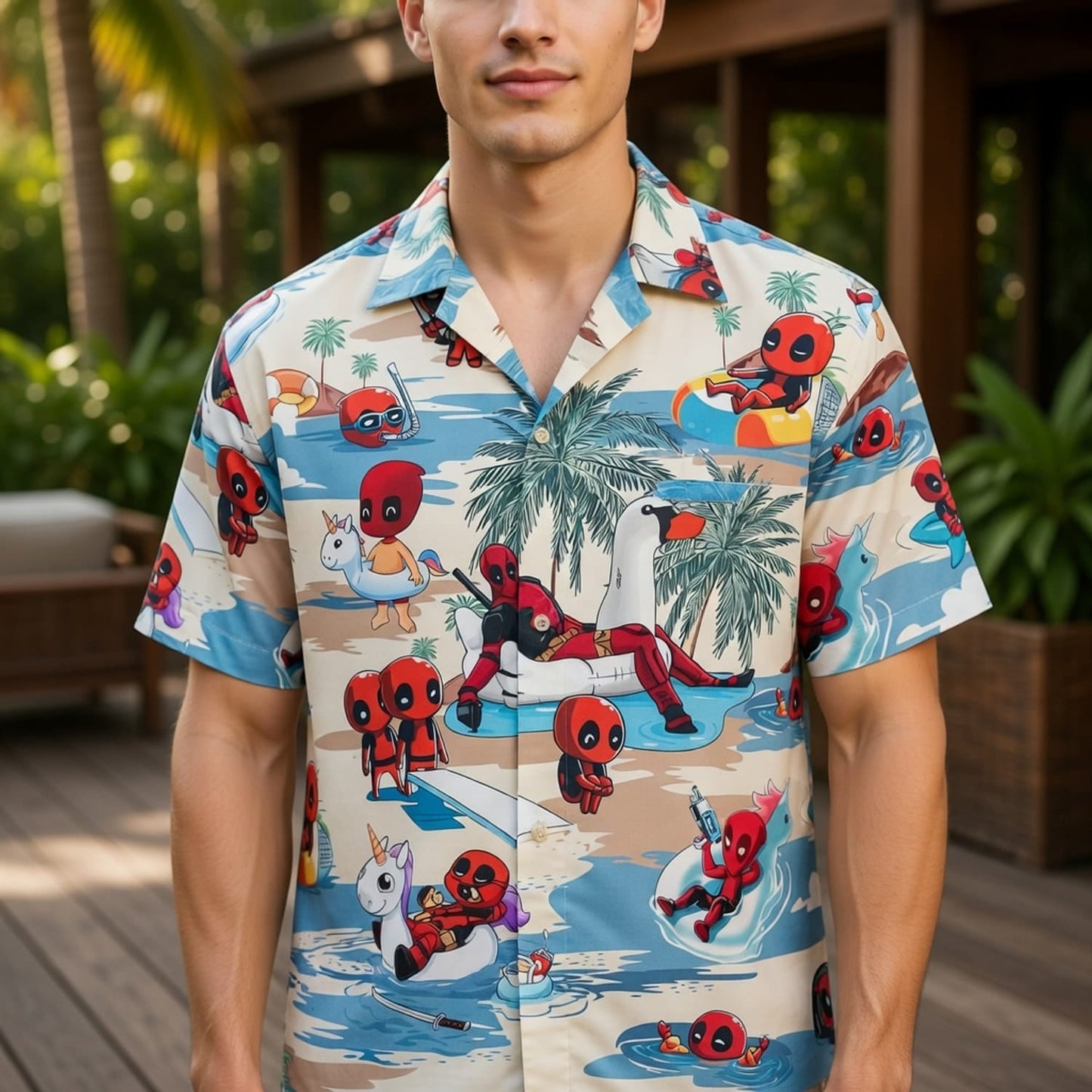 Red Mercenary Beach Party - Chibi Red Mercenary Summer Vacation Unisex Premium Hawaiian Shirt - HWKWQ4B001