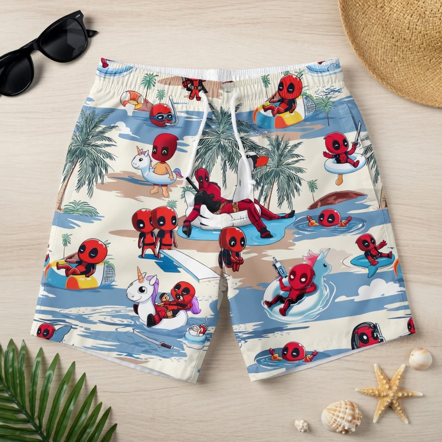 Red Mercenary Beach Party - Chibi Red Mercenary Summer Vacation Unisex Premium Hawaiian Shirt - HWKWQ4B001
