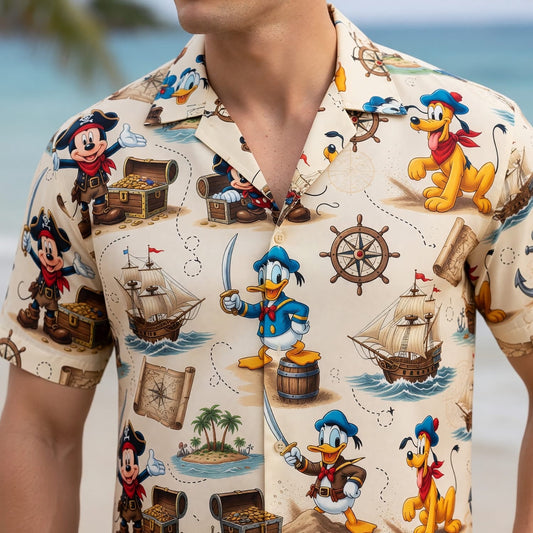 Pirate Hawaiian Shirt - Mouse Duck Treasure Map Pattern - HWMFC82IP