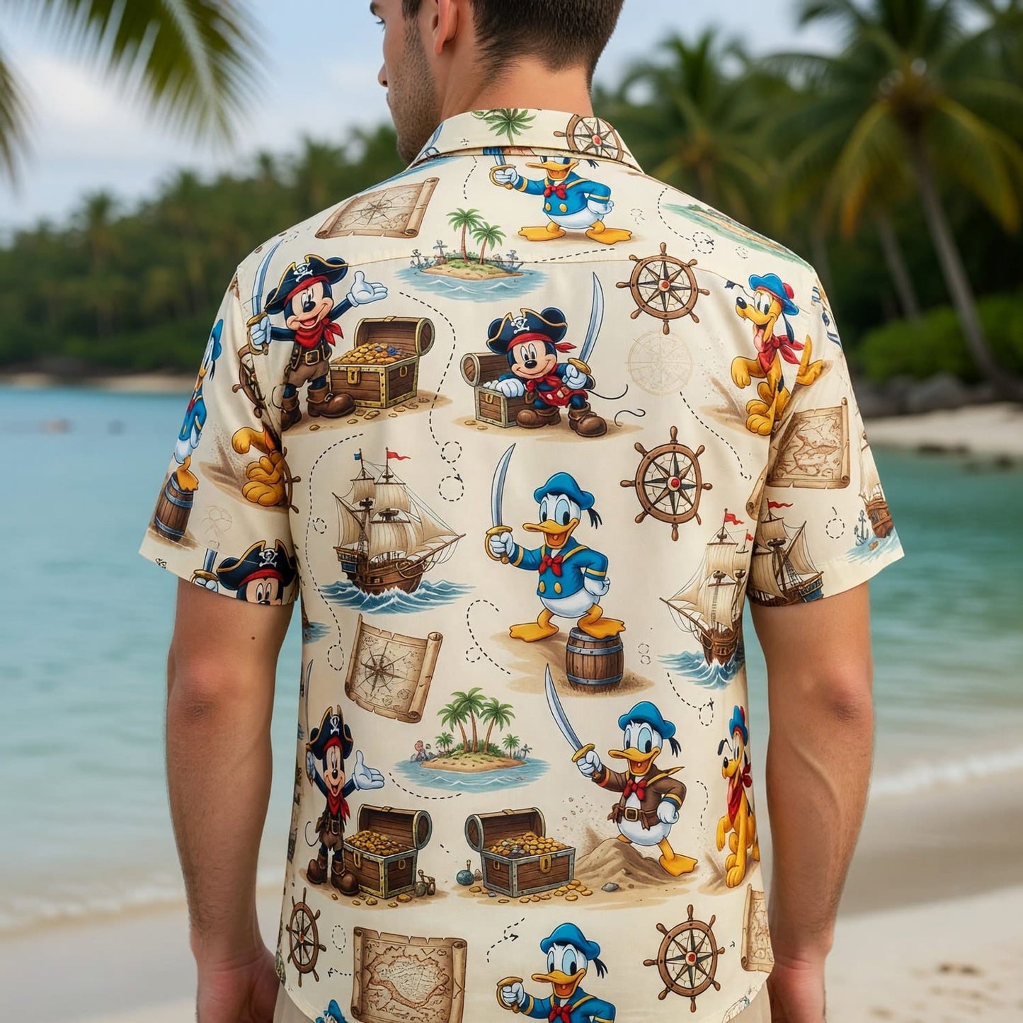 Pirate Hawaiian Shirt - Mouse Duck Treasure Map Pattern - HWMFC82IP