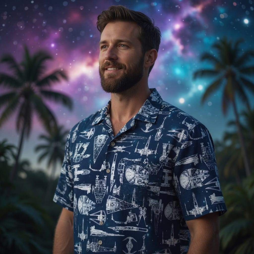 Galactic Spaceship Premium Hawaiian Shirt - Navy Aloha - HWNKRFZ001