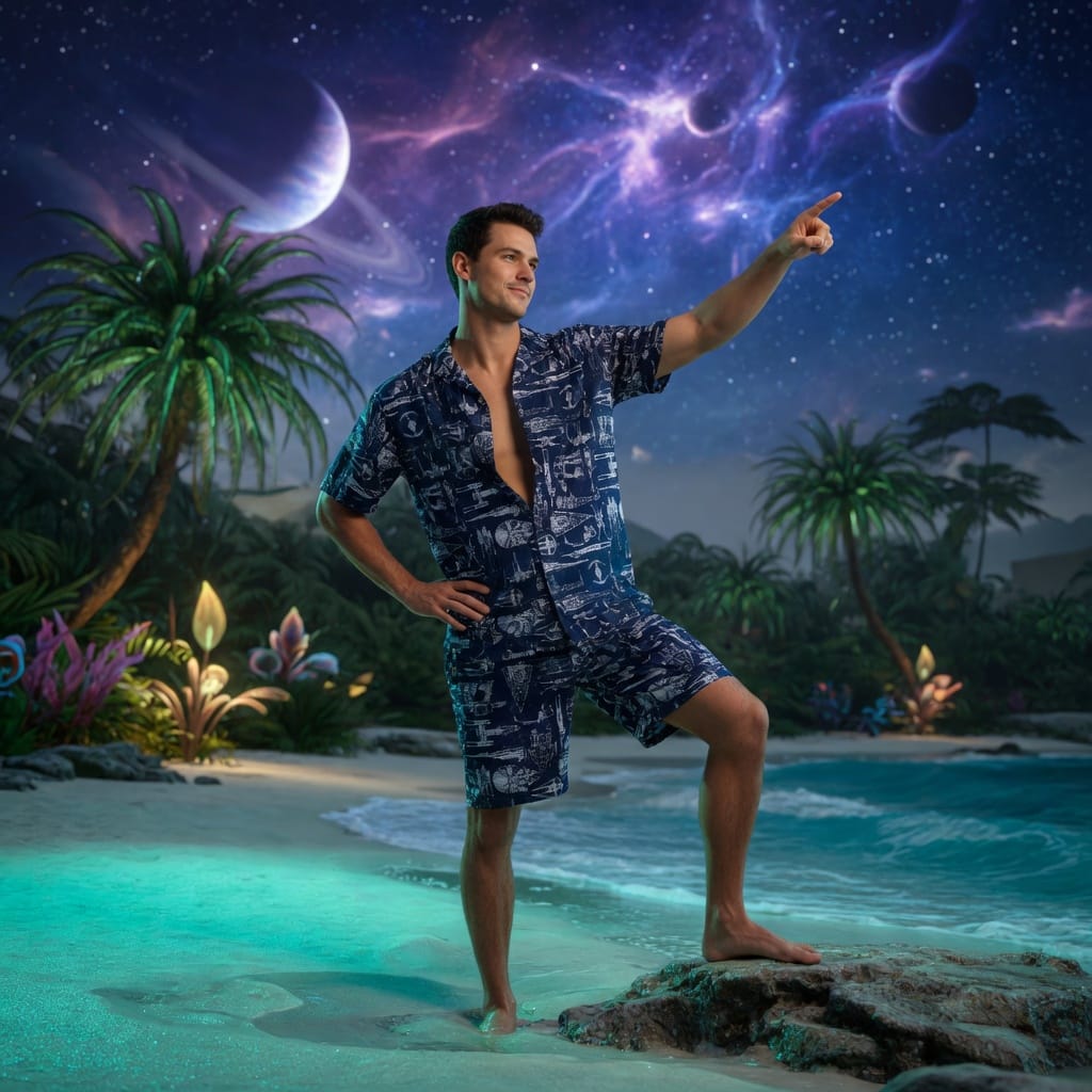 Galactic Spaceship Premium Hawaiian Shirt - Navy Aloha - HWNKRFZ001