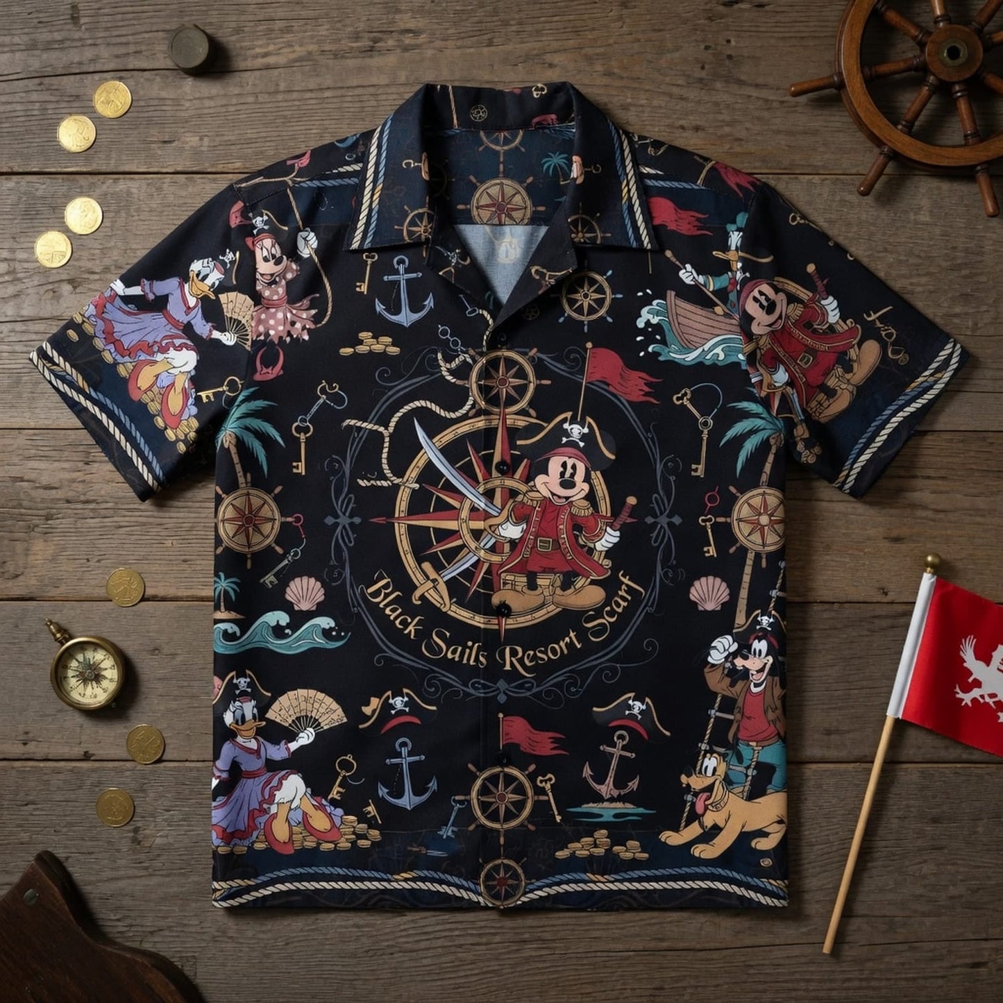 Pirate Mouse Hawaiian Shirt - Nautical Cartoon Beach Apparel - HWO5YPGBA
