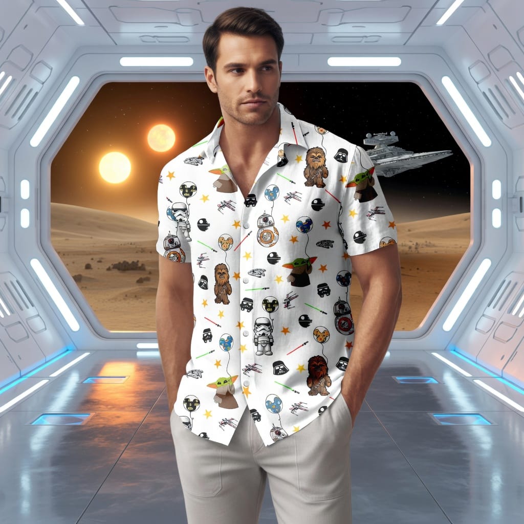 Galactic Characters Premium Hawaiian Shirt/Short, Green Baby Alien Furry Giant Button Shirt Men, Galactic Short Sleeve Shirt, Shorts Men - HWOHB66001