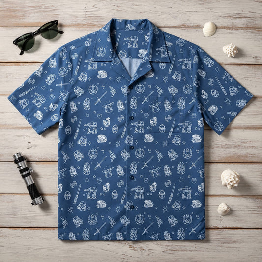 Galactic Hawaiian Shirt - Galactic Icon Line Art Pattern - HWOM8ALDY
