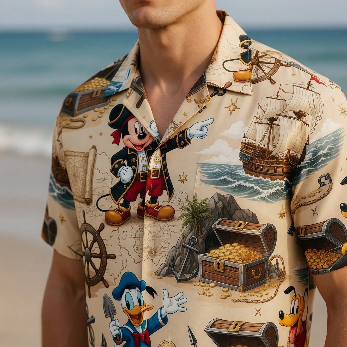 Pirate Hawaiian Shirt - Mouse Duck Pup Treasure Map - HWPOSJSN7