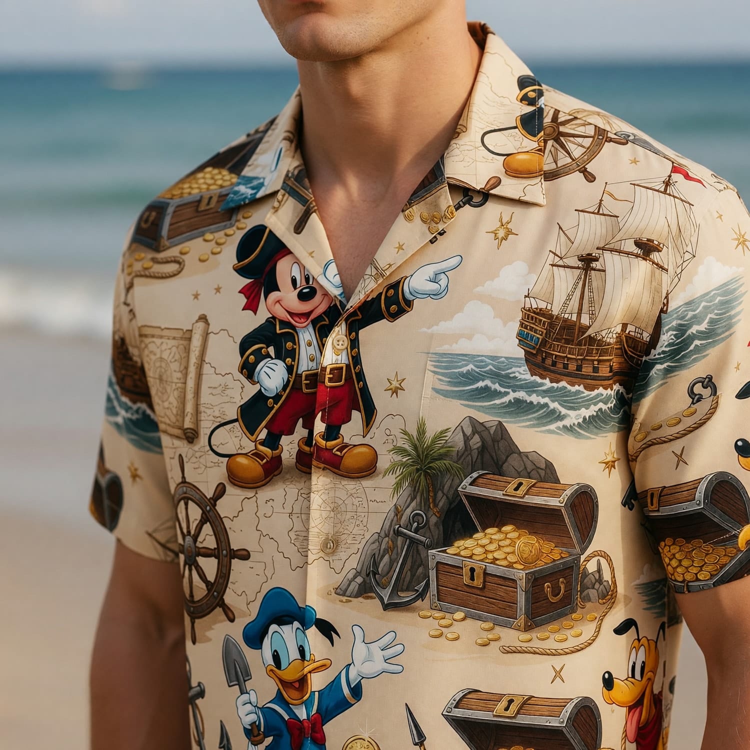 Pirate Hawaiian Shirt - Mouse Duck Pup Treasure Map - HWPOSJSN7