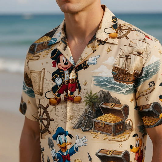 Pirate Hawaiian Shirt - Mouse Duck Pup Treasure Map - HWPOSJSN7