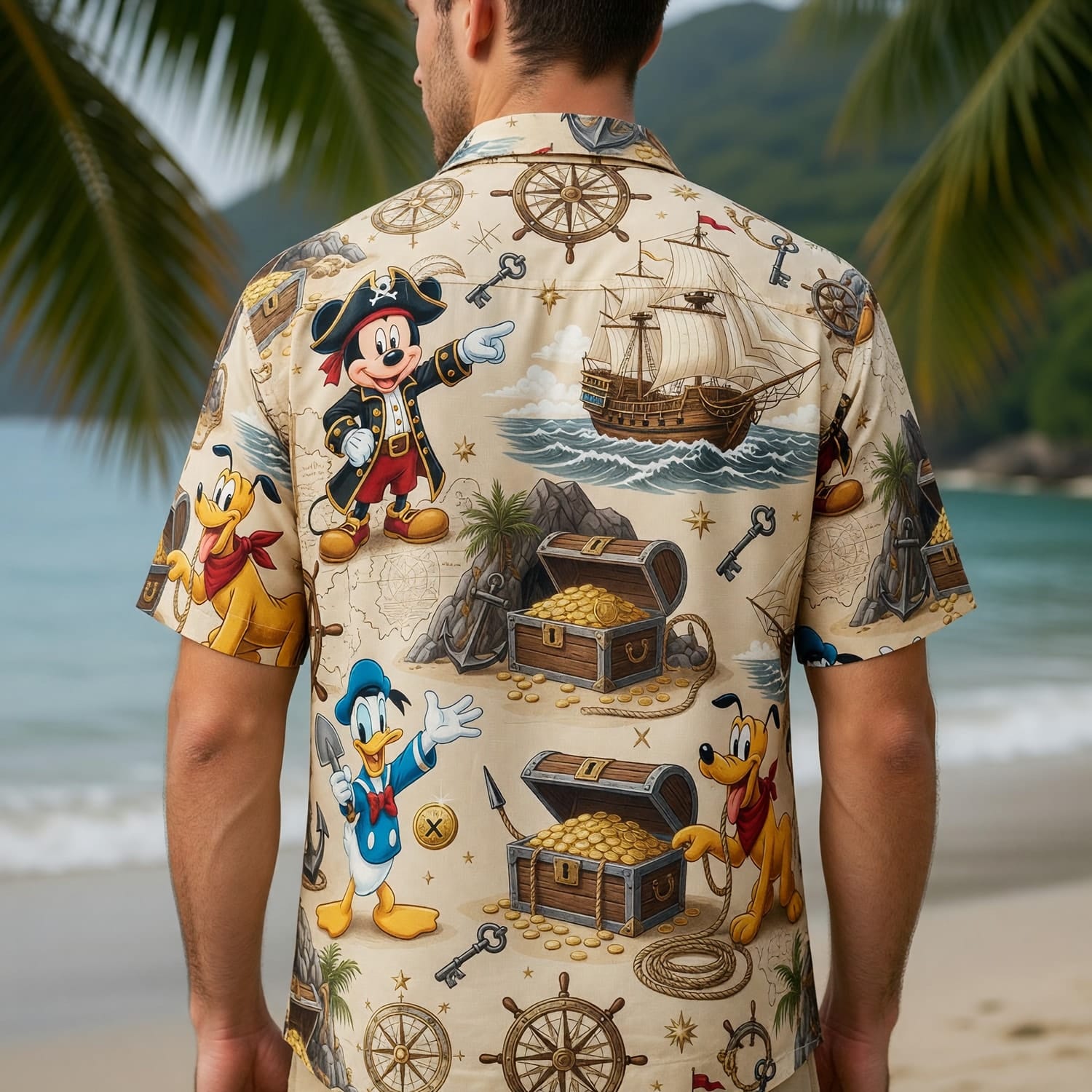 Pirate Hawaiian Shirt - Mouse Duck Pup Treasure Map - HWPOSJSN7