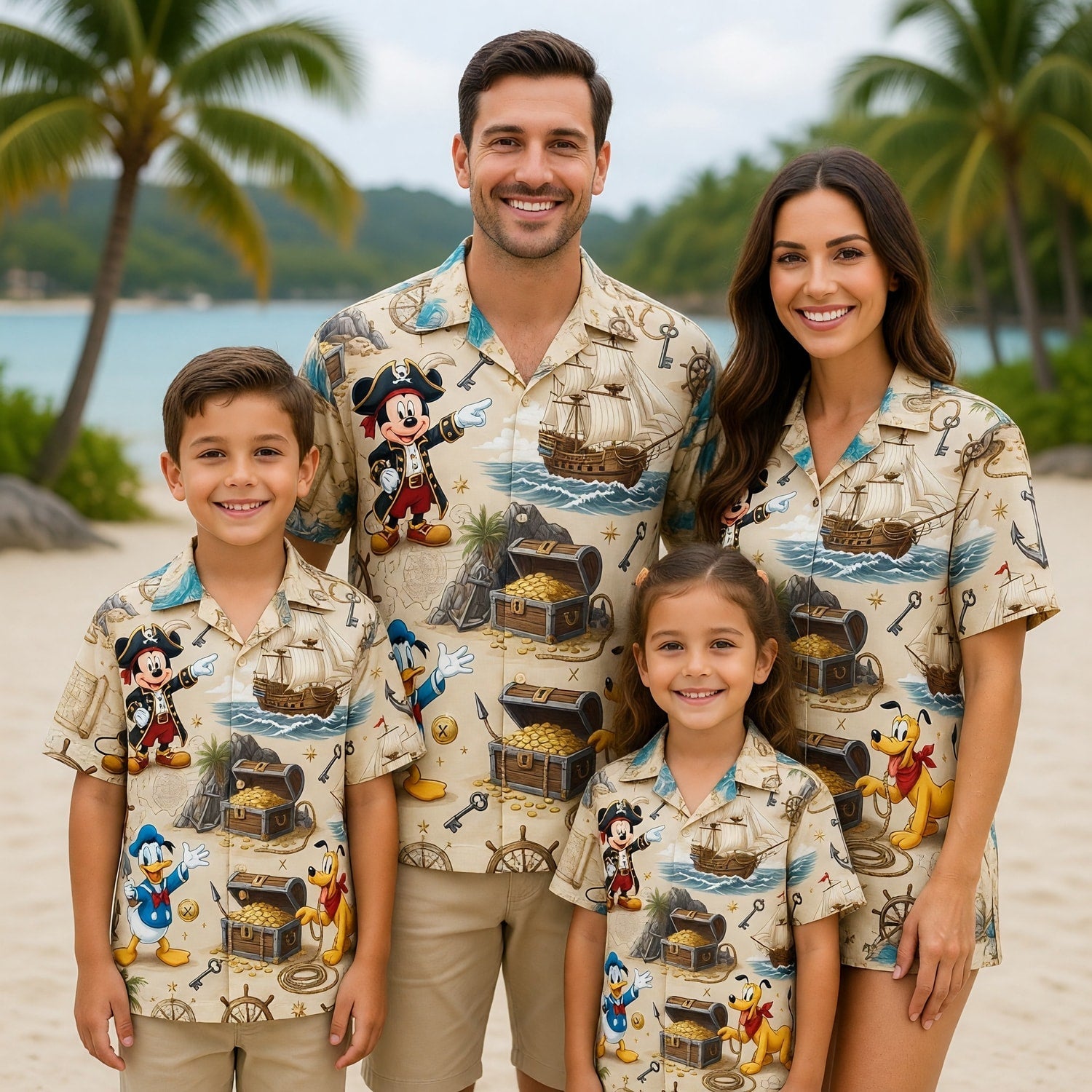Pirate Hawaiian Shirt - Mouse Duck Pup Treasure Map - HWPOSJSN7