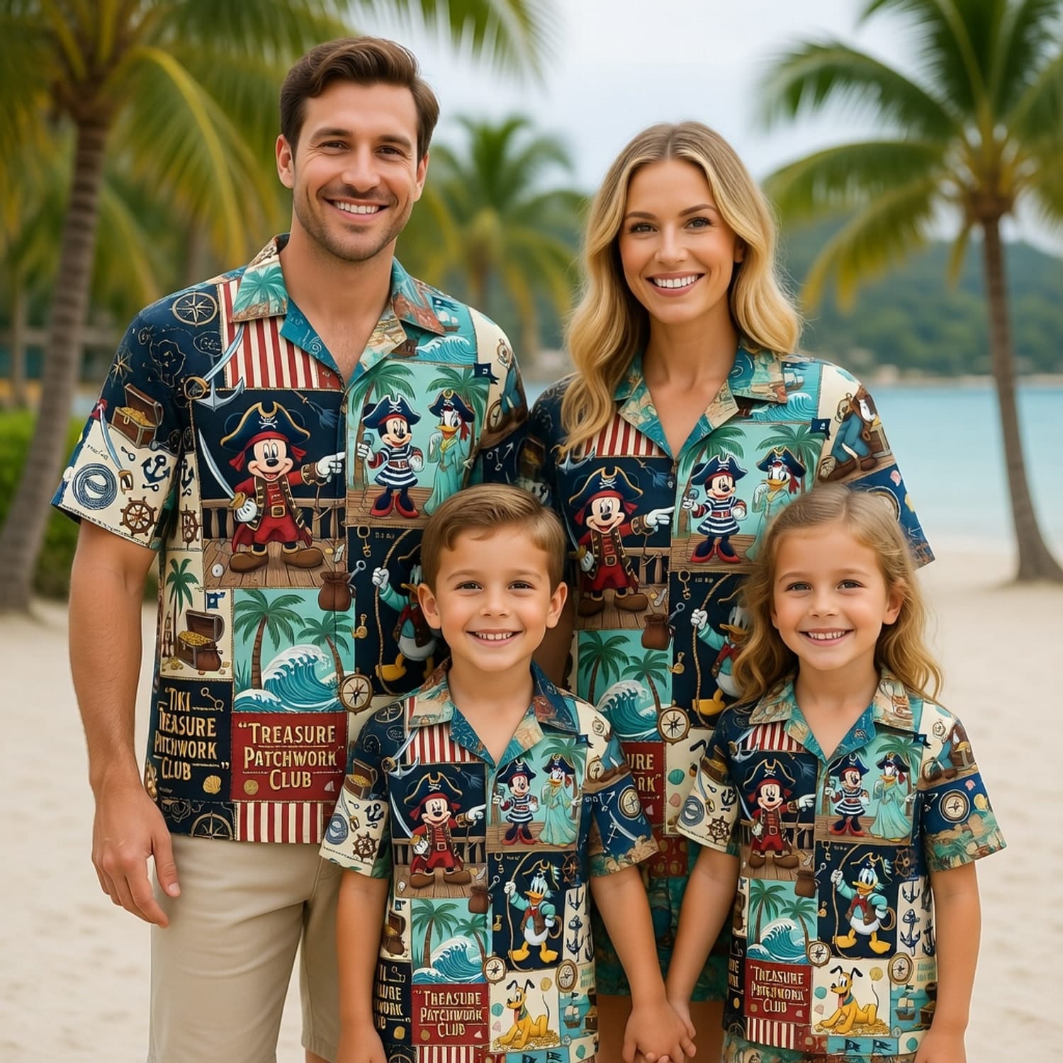 Pirate Mouse Hawaiian Shirt - Tiki Treasure Patchwork - HWSSEHT9X