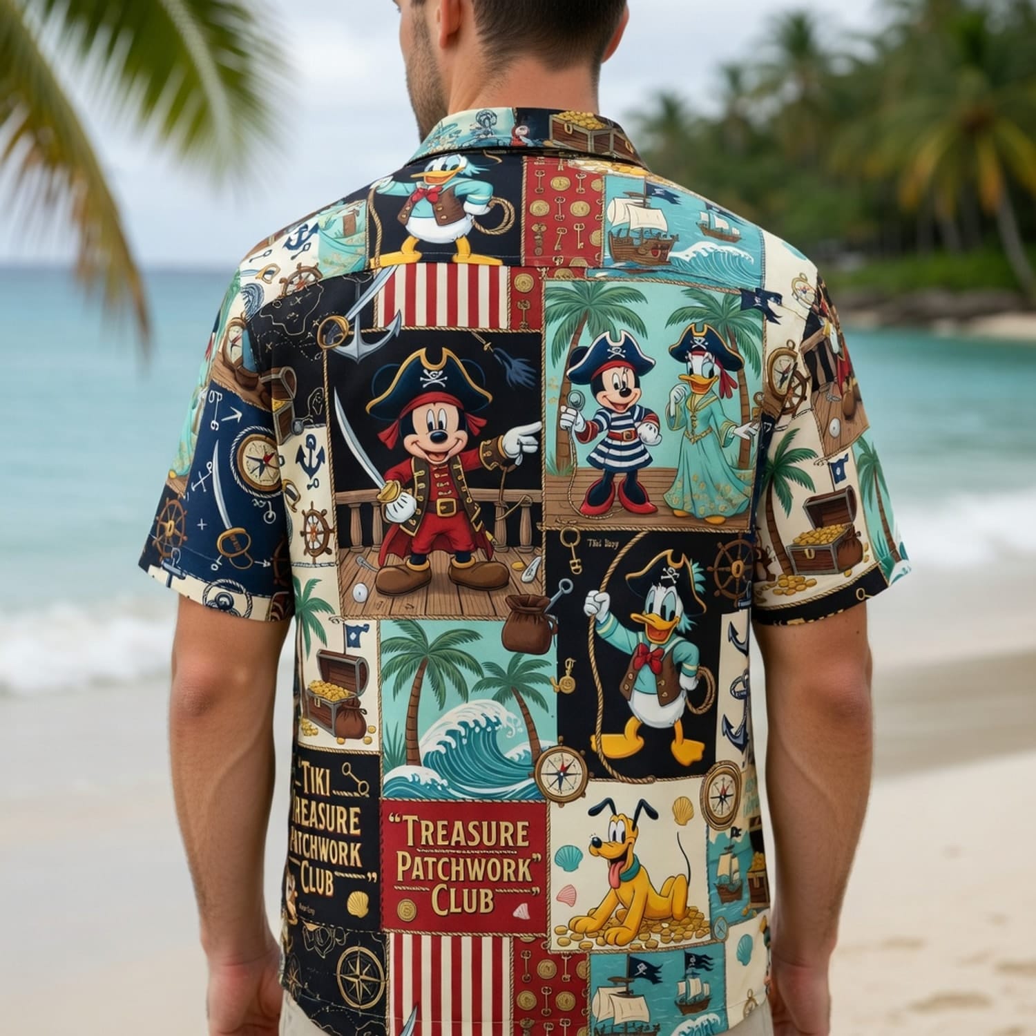 Pirate Mouse Hawaiian Shirt - Tiki Treasure Patchwork - HWSSEHT9X