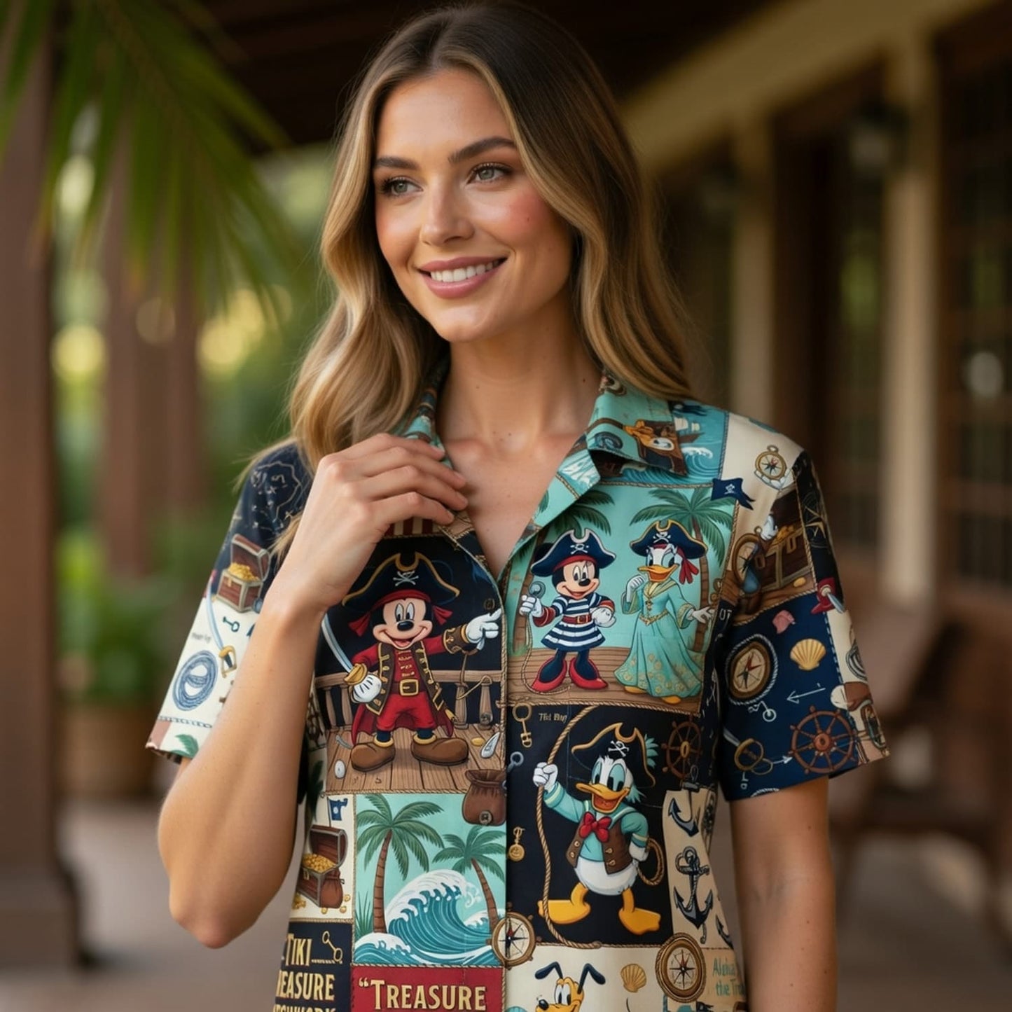 Pirate Mouse Hawaiian Shirt - Tiki Treasure Patchwork - HWSSEHT9X