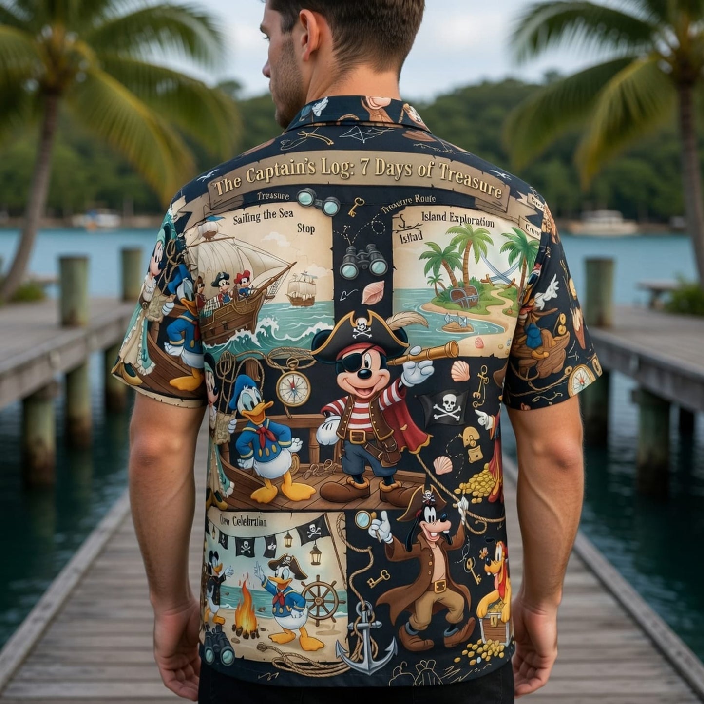 Mouse Pirate Hawaiian Shirt - Treasure Map Cartoon Apparel - HWSZ812C5