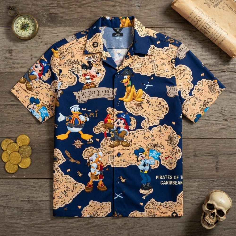 Pirate Map Adventure Mouse Duck Silly Dog Pup Hawaiian Shirt - HWUBIN5KT