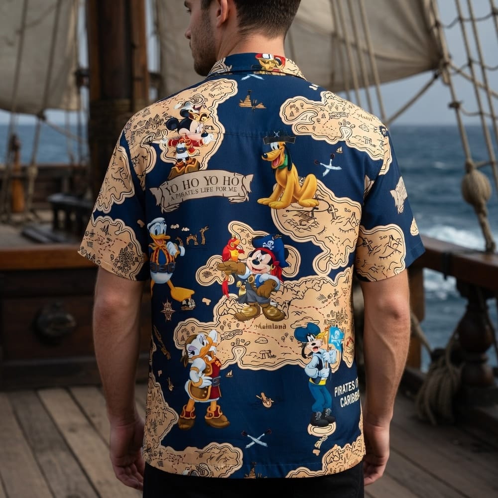 Pirate Map Adventure Mouse Duck Silly Dog Pup Hawaiian Shirt - HWUBIN5KT