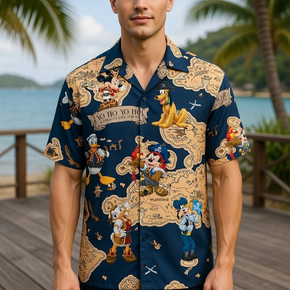 Pirate Map Adventure Mouse Duck Silly Dog Pup Hawaiian Shirt - HWUBIN5KT