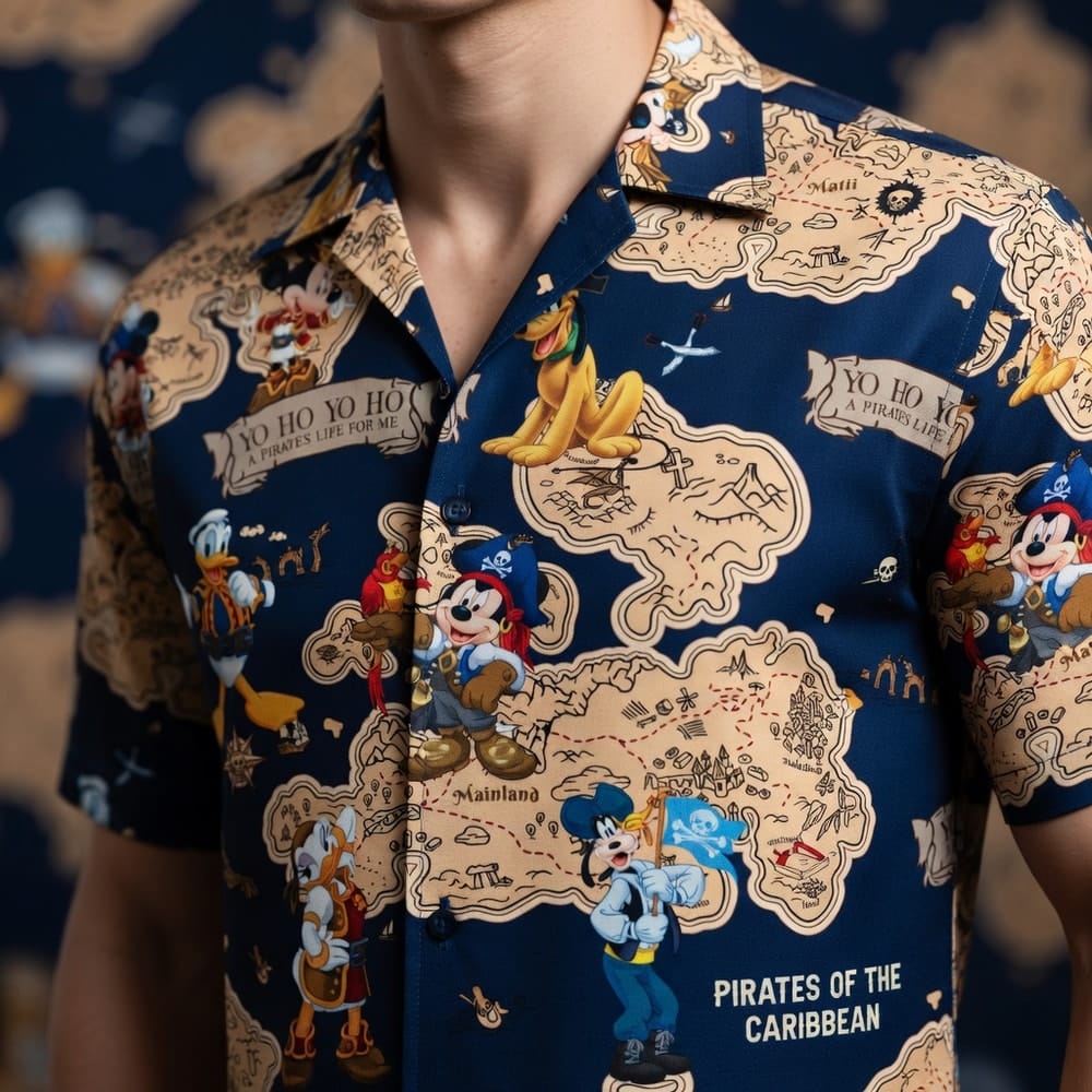 Pirate Map Adventure Mouse Duck Silly Dog Pup Hawaiian Shirt - HWUBIN5KT