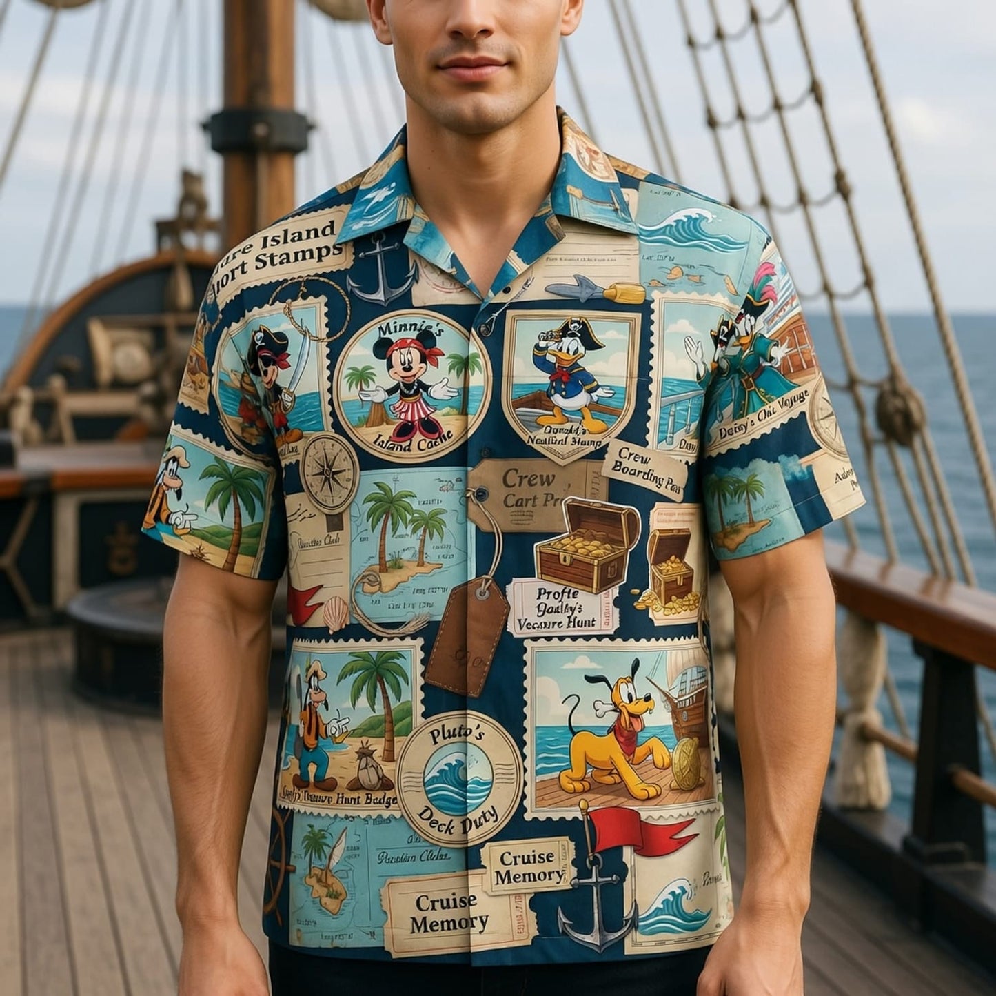 Pirate Hawaiian Shirt - Treasure Island Passport Stamp Art - HWXRXETE6
