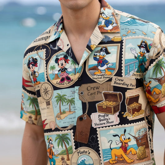 Pirate Hawaiian Shirt - Treasure Island Passport Stamp Art - HWXRXETE6