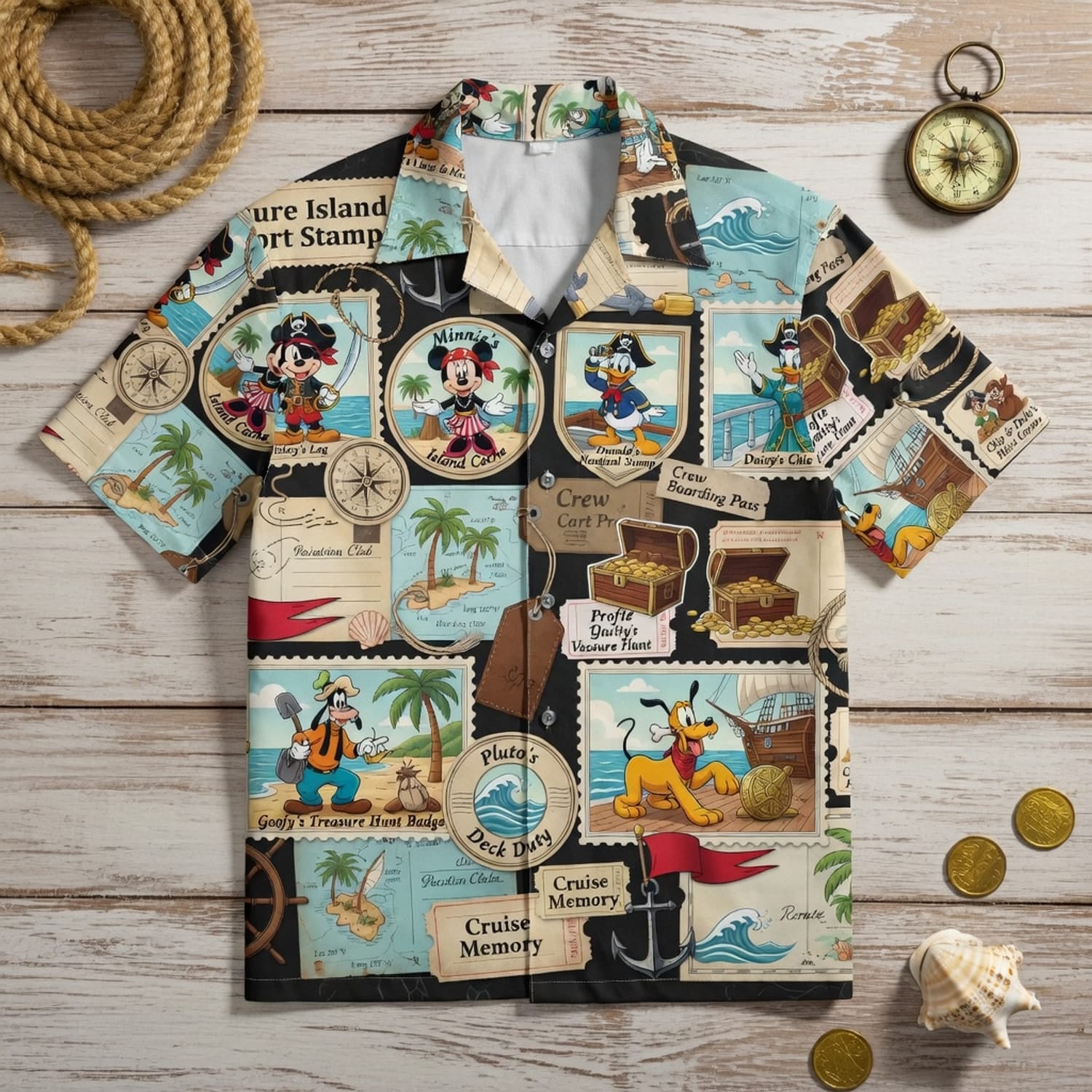 Pirate Hawaiian Shirt - Treasure Island Passport Stamp Art - HWXRXETE6