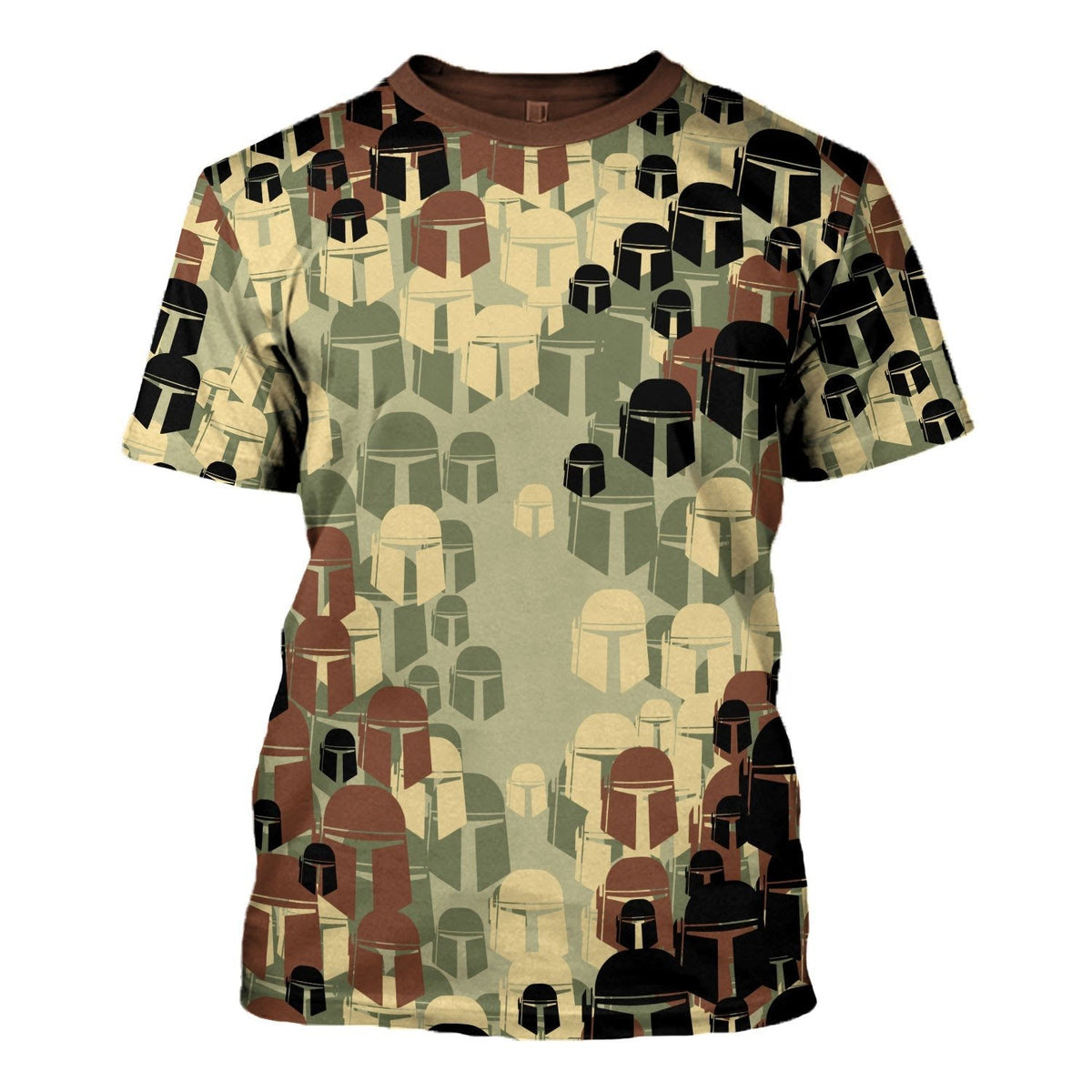 SW T-shirt Mandalorian Helmet Pattern Brown Green Hoodie SW Apparel For Fan dul