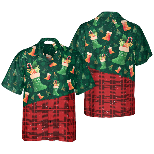 NoClaws Christmas Hawaii Shirt Christmas Socks Gifts Pattern Hawaiian Shirt Red Green Unisex