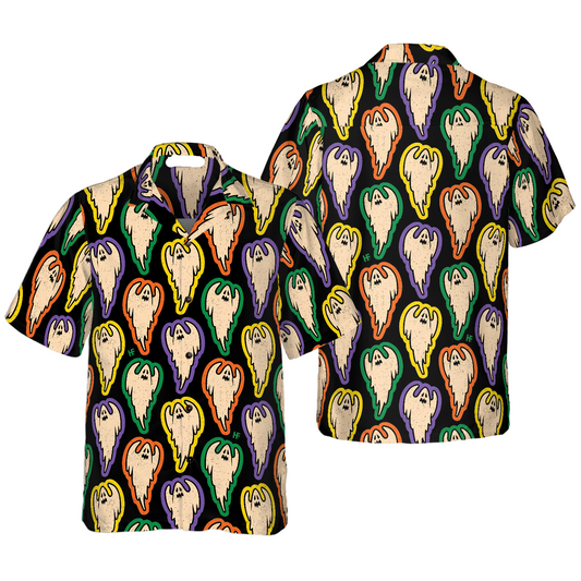 NoClaws Halloween Hawaii Shirt Cartoon Halloween Ghosts Pattern Hawaiian Shirt Colorful Unisex