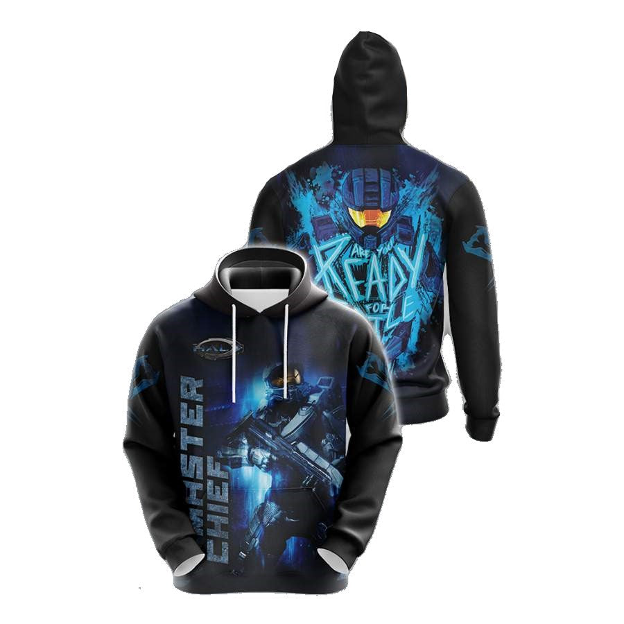 Halo Hoodie Halo Masterchief Are You Ready For Battle Hoodie Black Blue Unisex