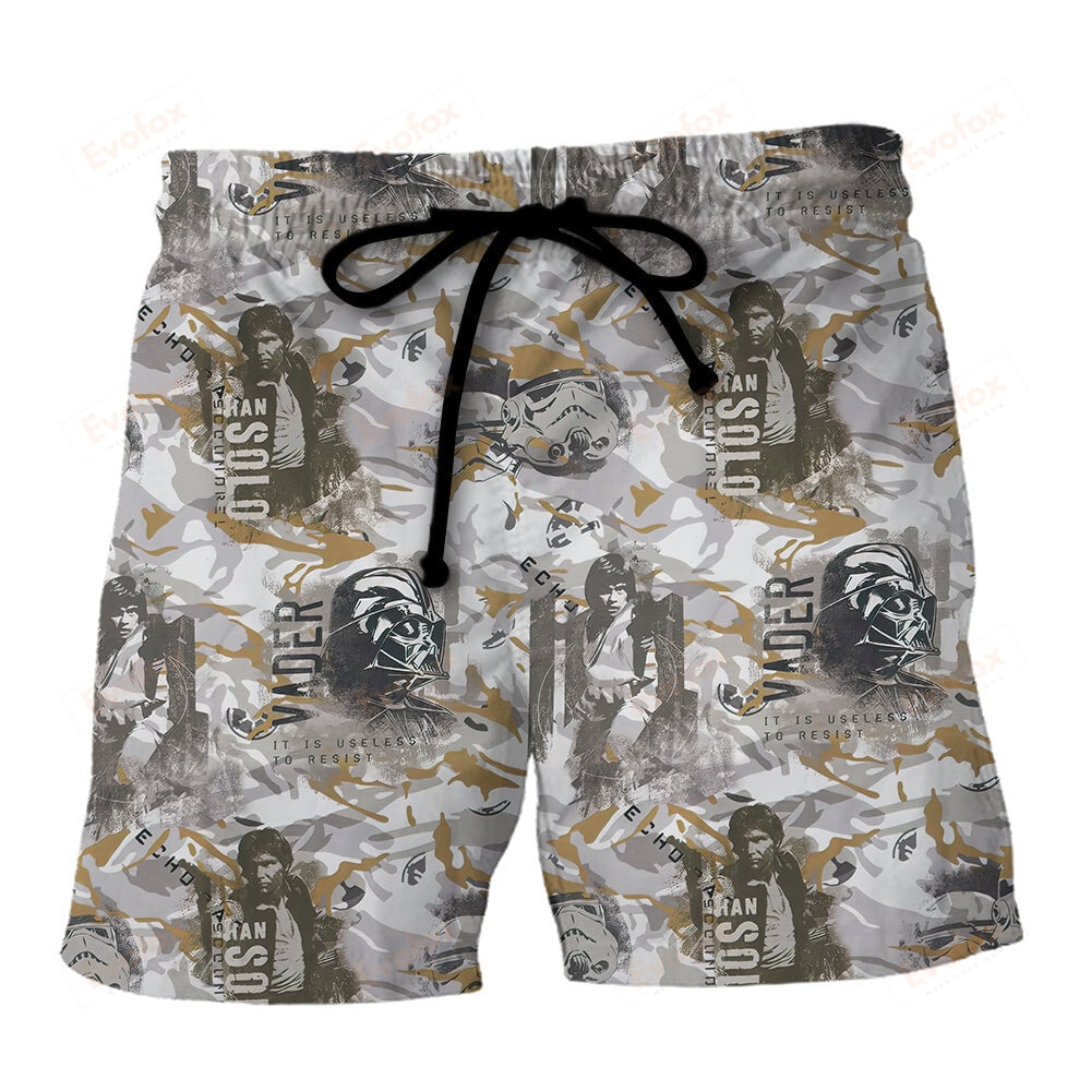 Starwars Shorts Han Solo Darth Vader Stormtrooper Camo Pattern Beach Shorts Gray