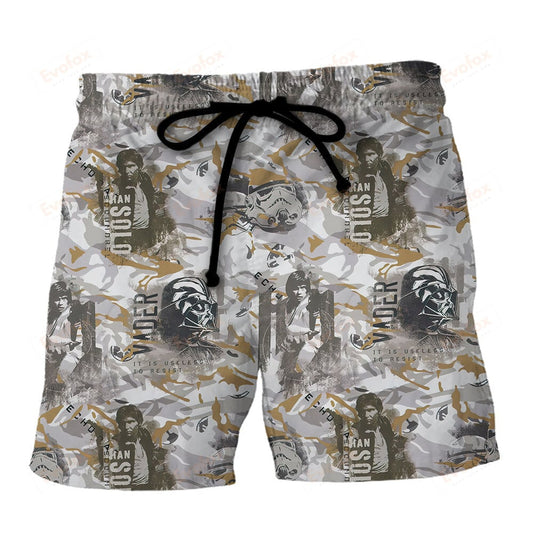Starwars Shorts Han Solo Darth Vader Stormtrooper Camo Pattern Beach Shorts Gray