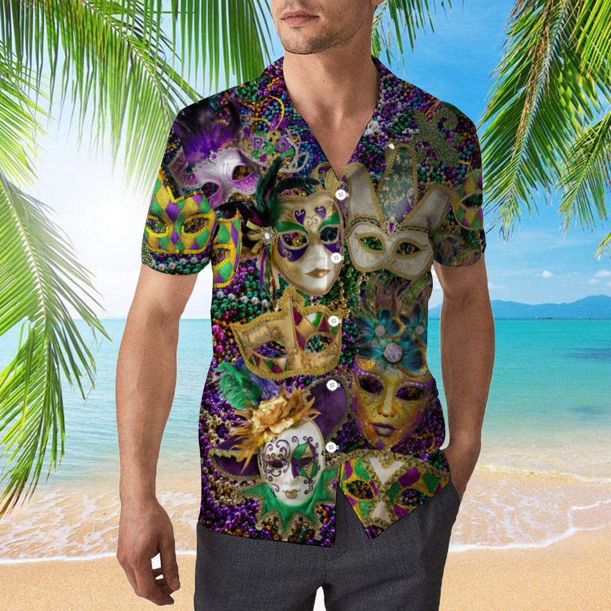 Happy Mardi Gras Mask Aloha Hawaiian Shirts For Men, Women