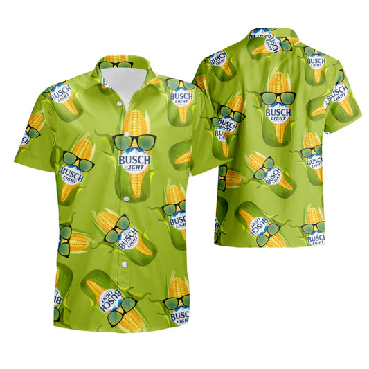 NoClaws Busch Light Hawaii Shirt Glasses Corn Busch Light Pattern Hawaiian Shirt Green Unisex