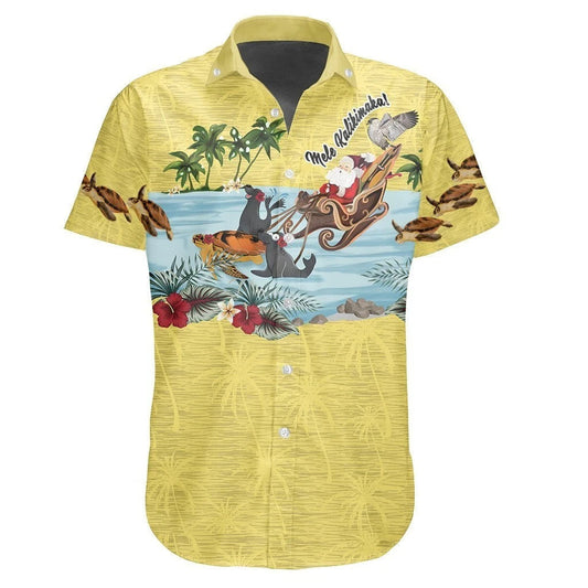 NoClaws Christmas Hawaii Shirt Santa Claus In Tropical Beach Hawaiian Shirt Yellow Unisex