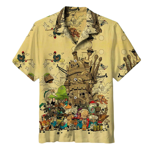 NoClaws Studio Ghibli Hawaii Shirt Hayao Miyazaki Comic Characters Pattern Hawaiian Shirt Yellow Unisex